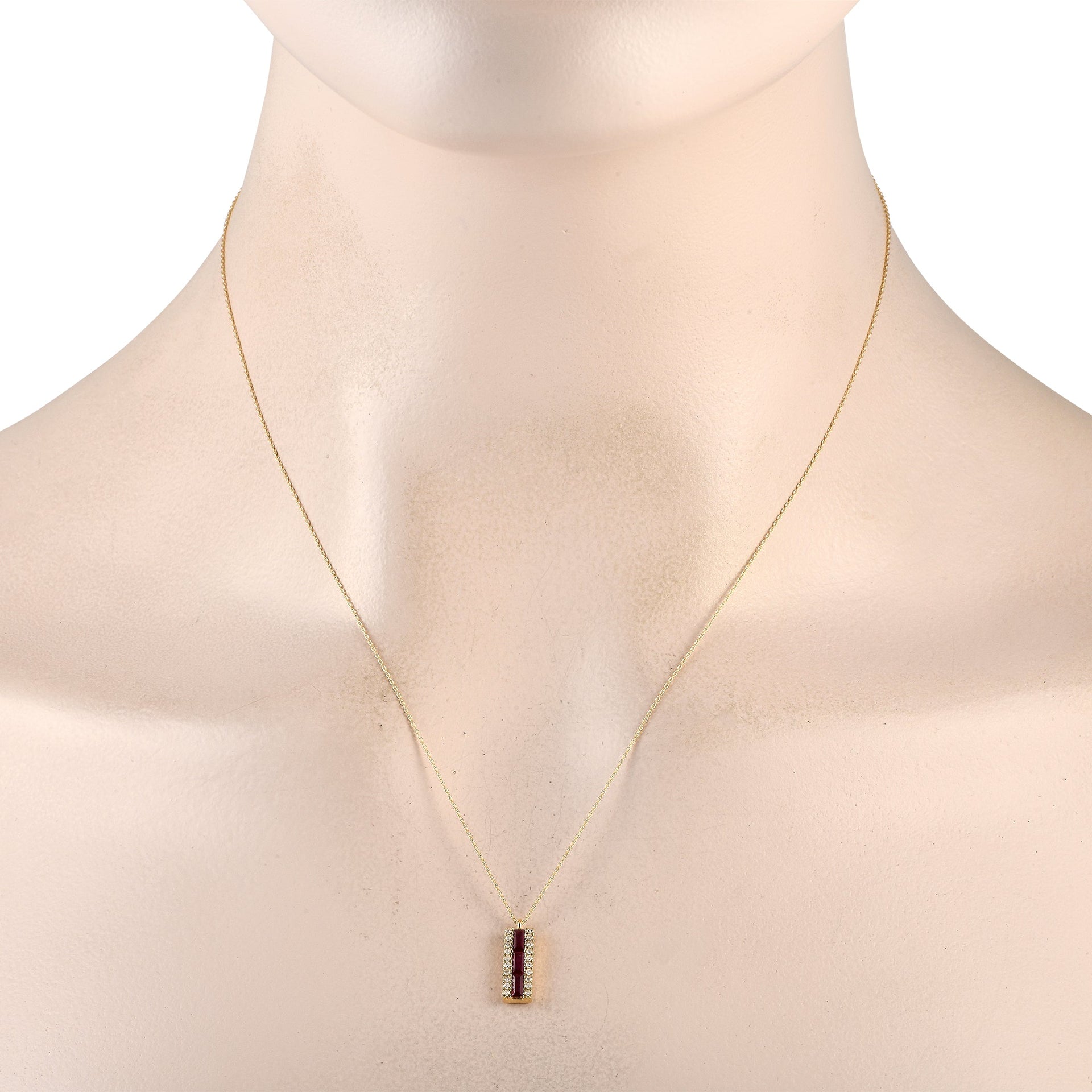 LB Exclusive 14K Yellow Gold 0.10ct Diamond and Ruby Pendant Necklace PD4-16063YRU