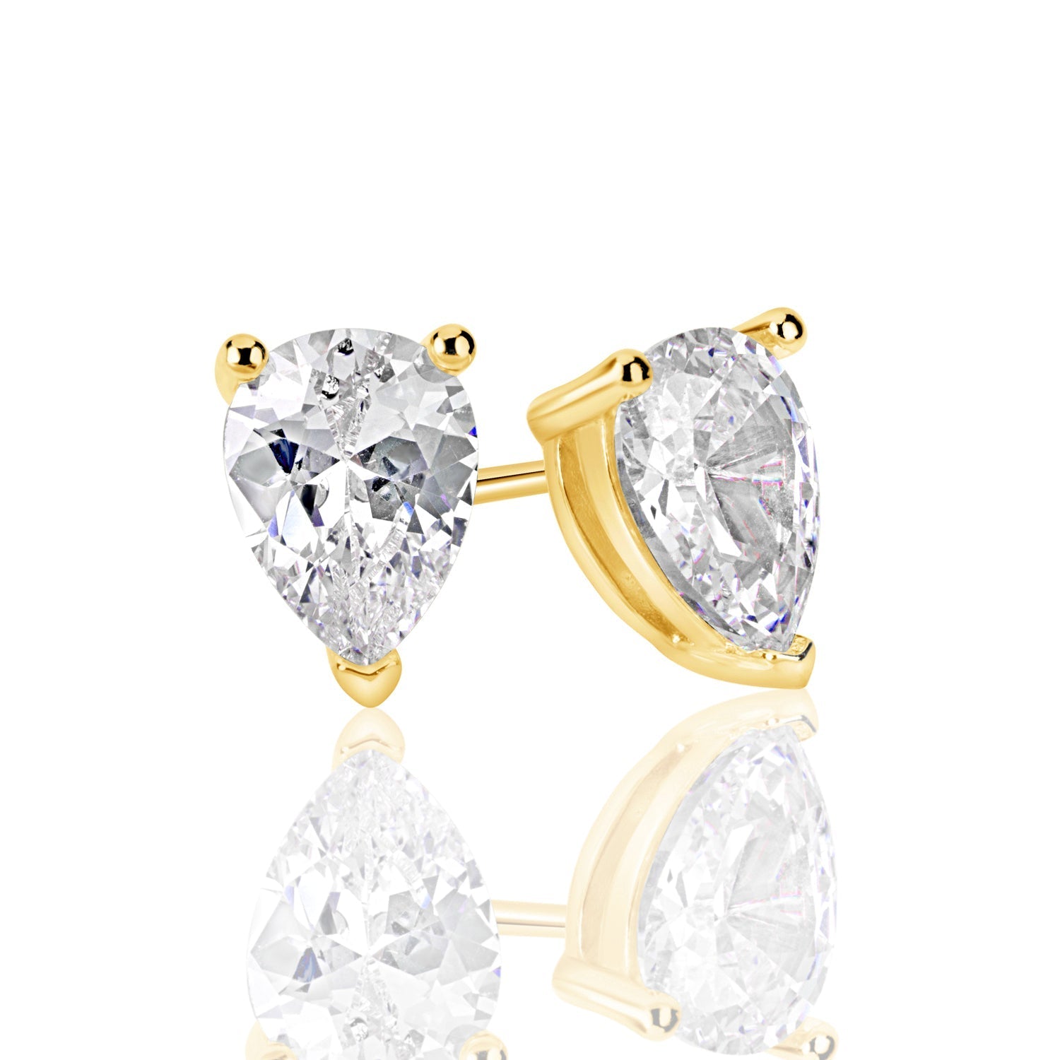 Yellow Sterling Silver Pear Shape Cubic Zirconia Studs