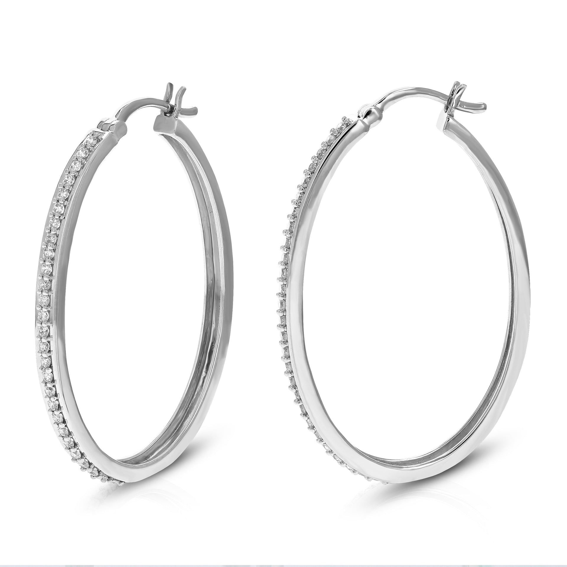 3/8 cttw 54 Stones Round Lab Grown Diamond Hoop Earrings .925 Sterling Silver Prong Set 3/4 Inch