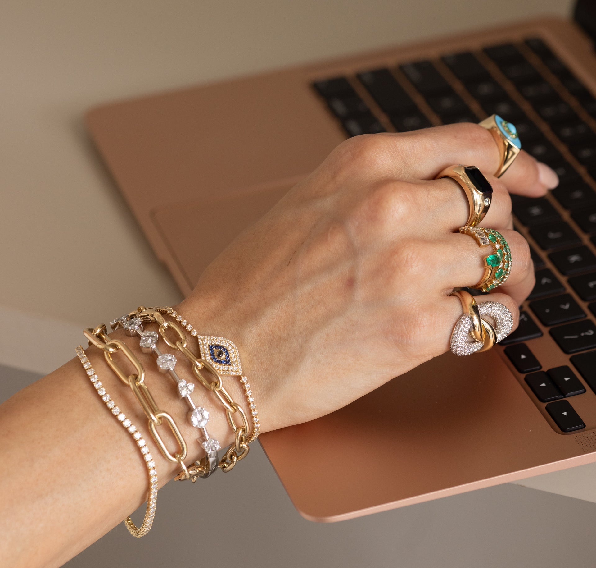 Gold Diamond Multi Shape Bangle