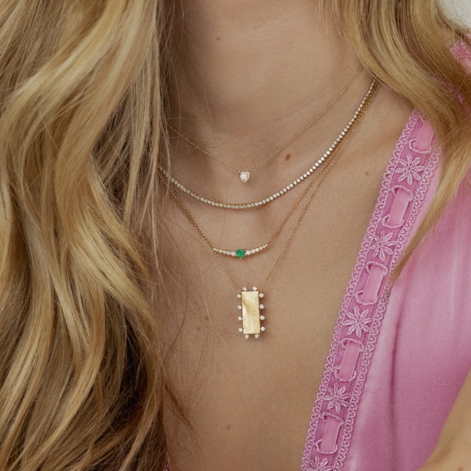Gold Diamond Emerald Bar Curve Necklace