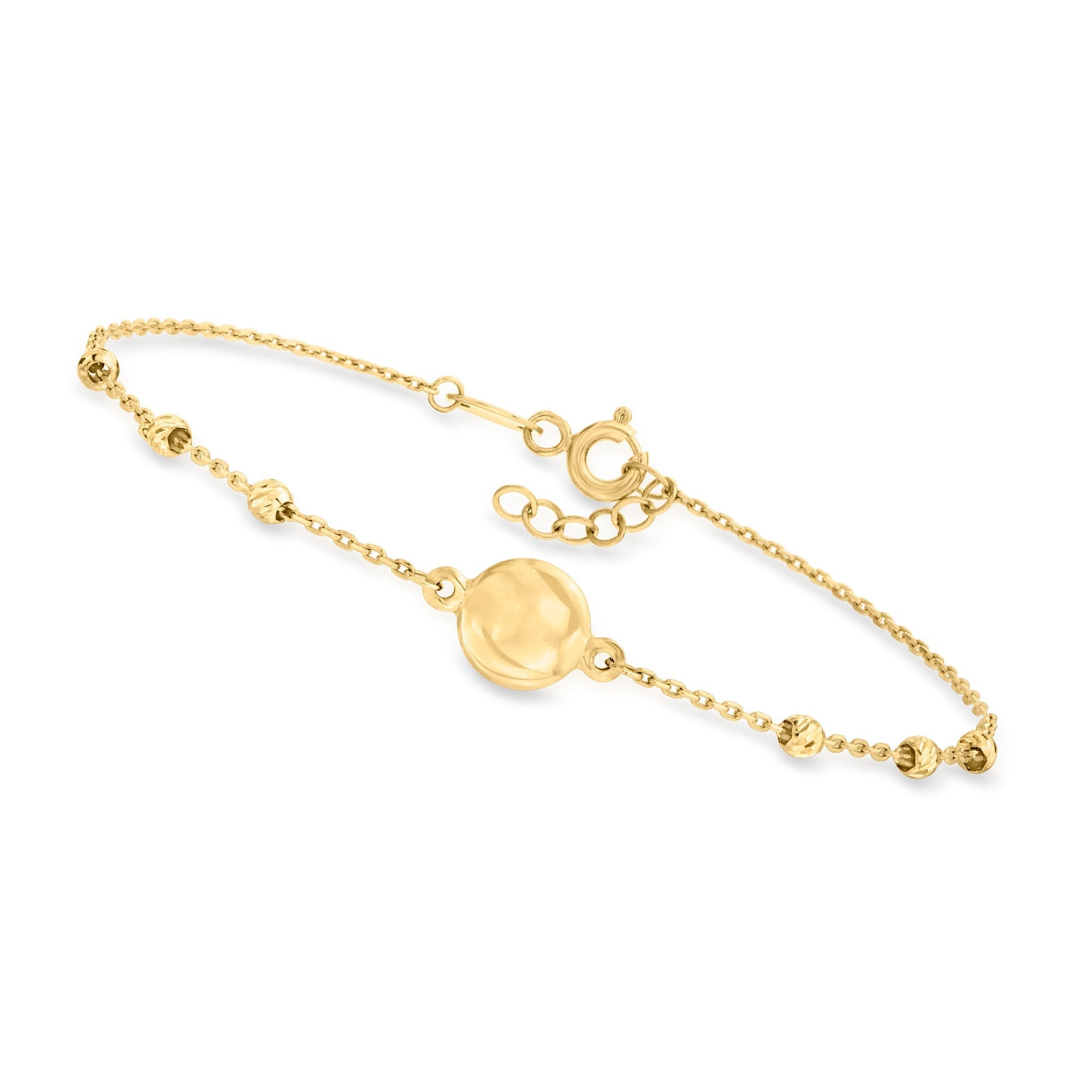 10kt Yellow Gold Circle Charm Bead Station Bracelet