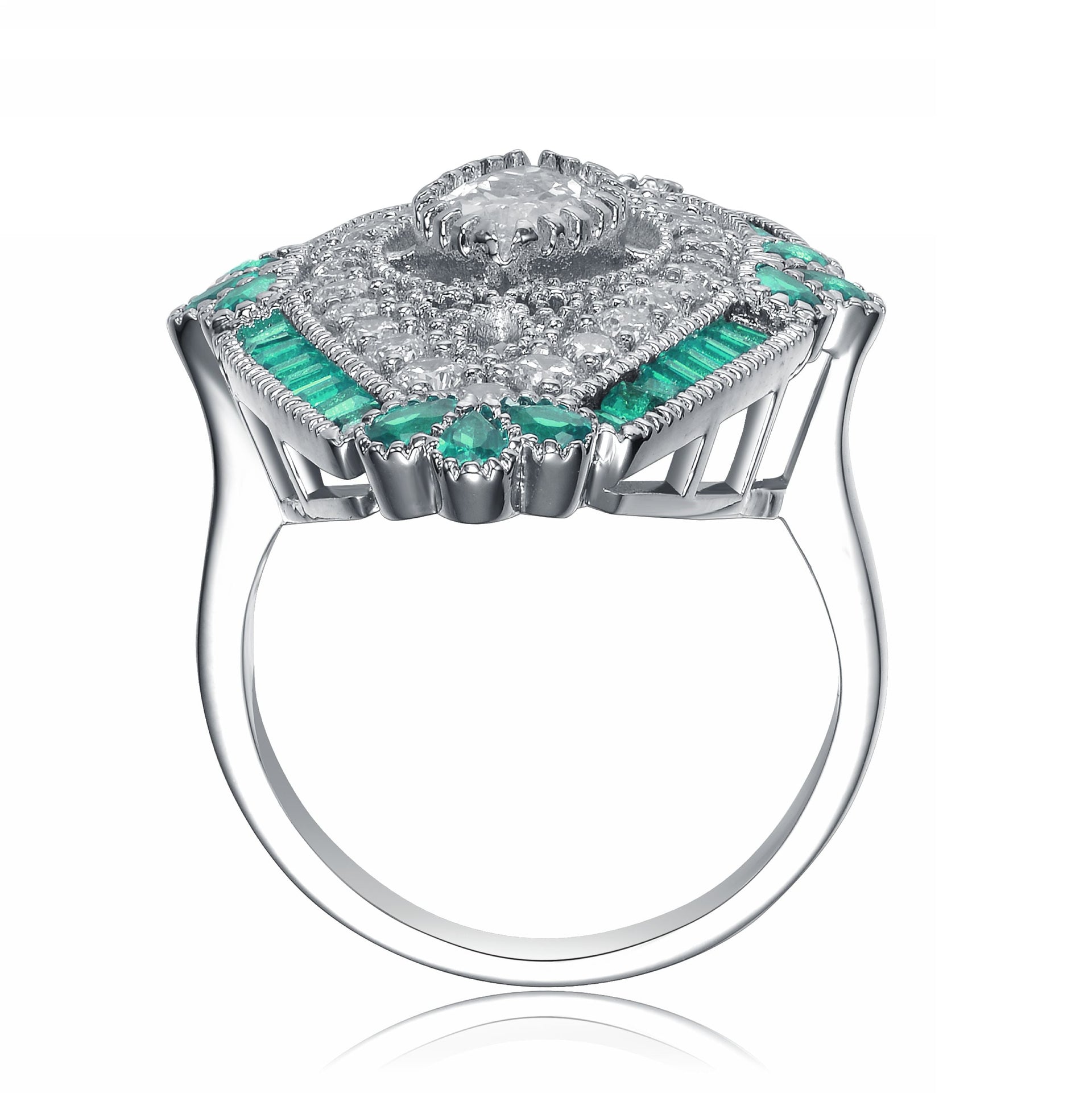 Sterling Silver Emerald Cubic Zirconia Coctail Ring