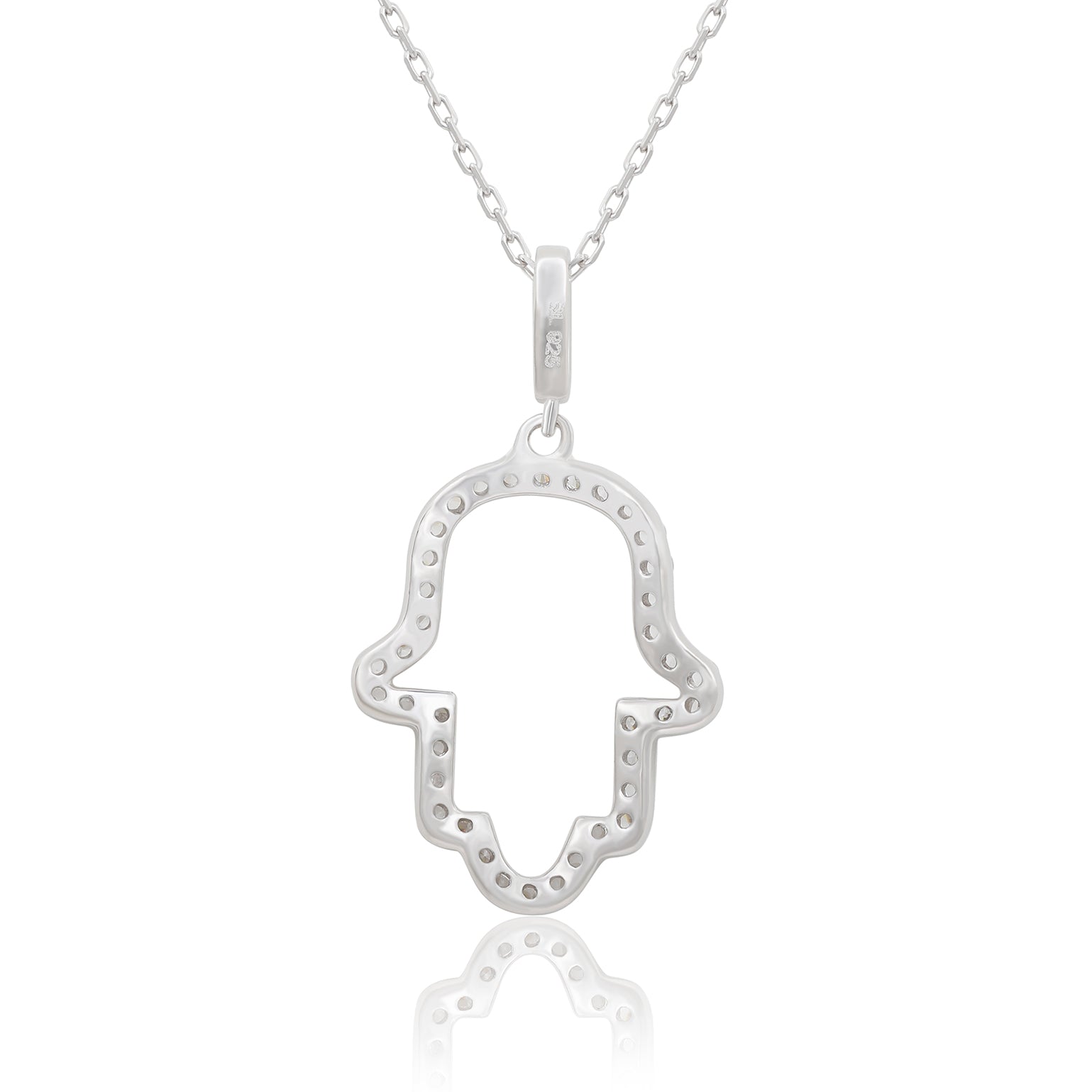 Suzy Levian Sterling Silver White Cubic Zirconia Hamsa Hand Pendant