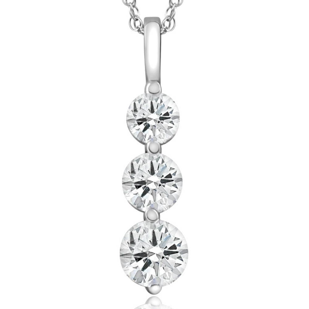 14k White or Yellow Gold Round-Cut Diamond Three Stone Pendant 2cttw Necklace