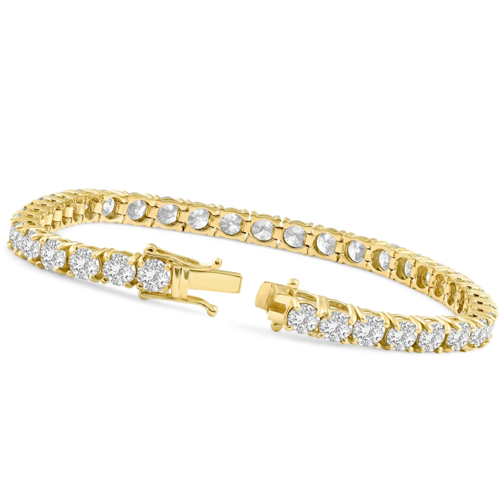 13 Ct. Round Cut Natural Diamond 14K Yellow Gold Round Cut Tennis Bracelet 7'