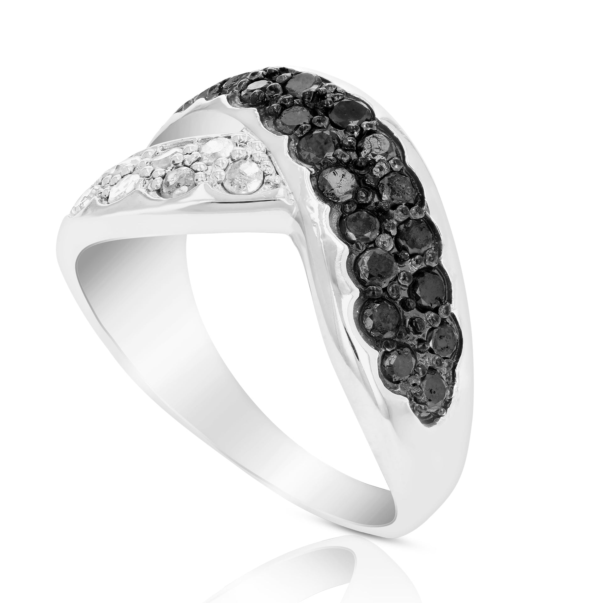 1 cttw Black and White Diamond Ring .925 Sterling Silver with Rhodium
