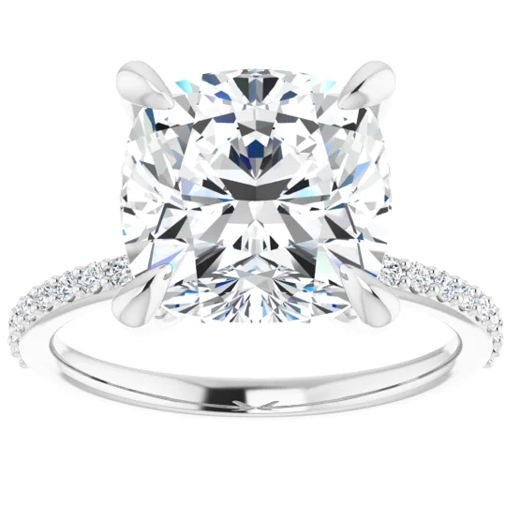 3 1/2 Cushion Moissanite and Diamond Engagement Ring 14k White Gold