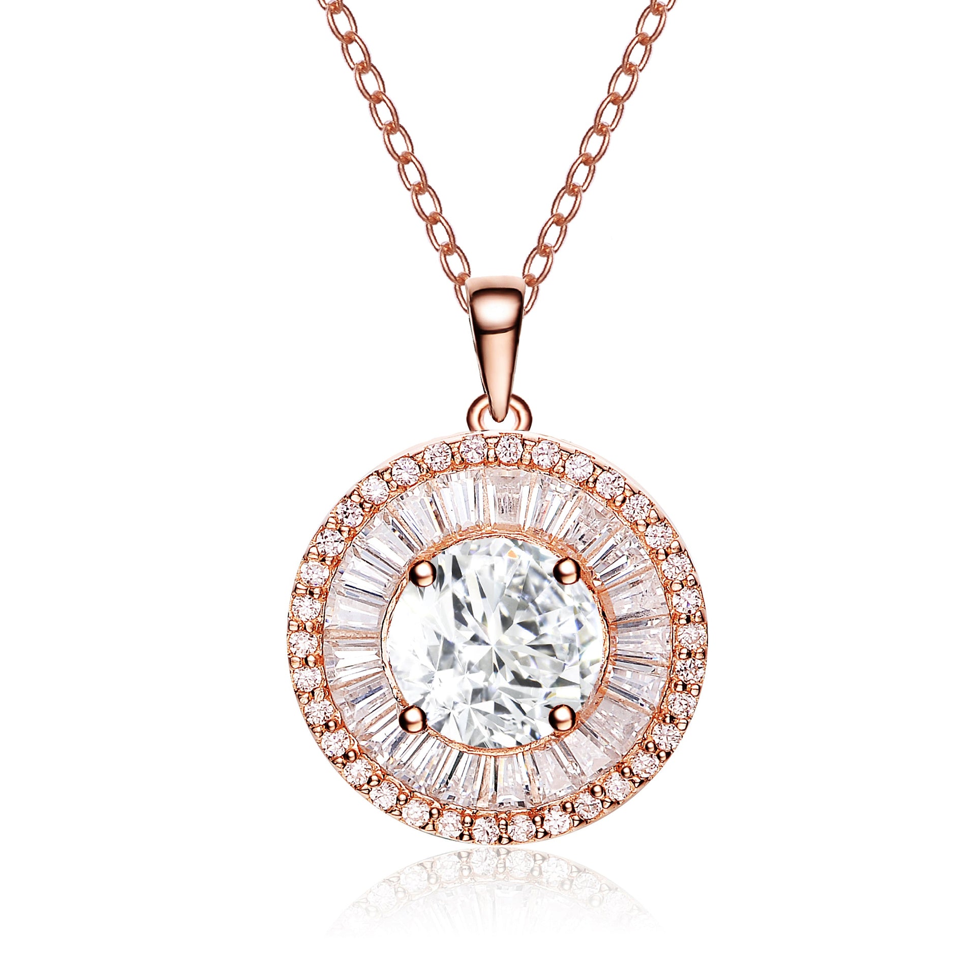 Sterling Silver With Rose Gold Plated And Clear Cubic Zirconia Pendant Necklace