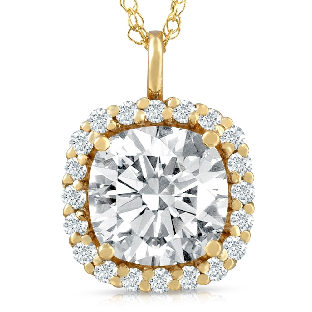 3 5/8 Ct Cushion Moissanite & Lab Grown Diamond Halo Pendant 14k Gold Necklace