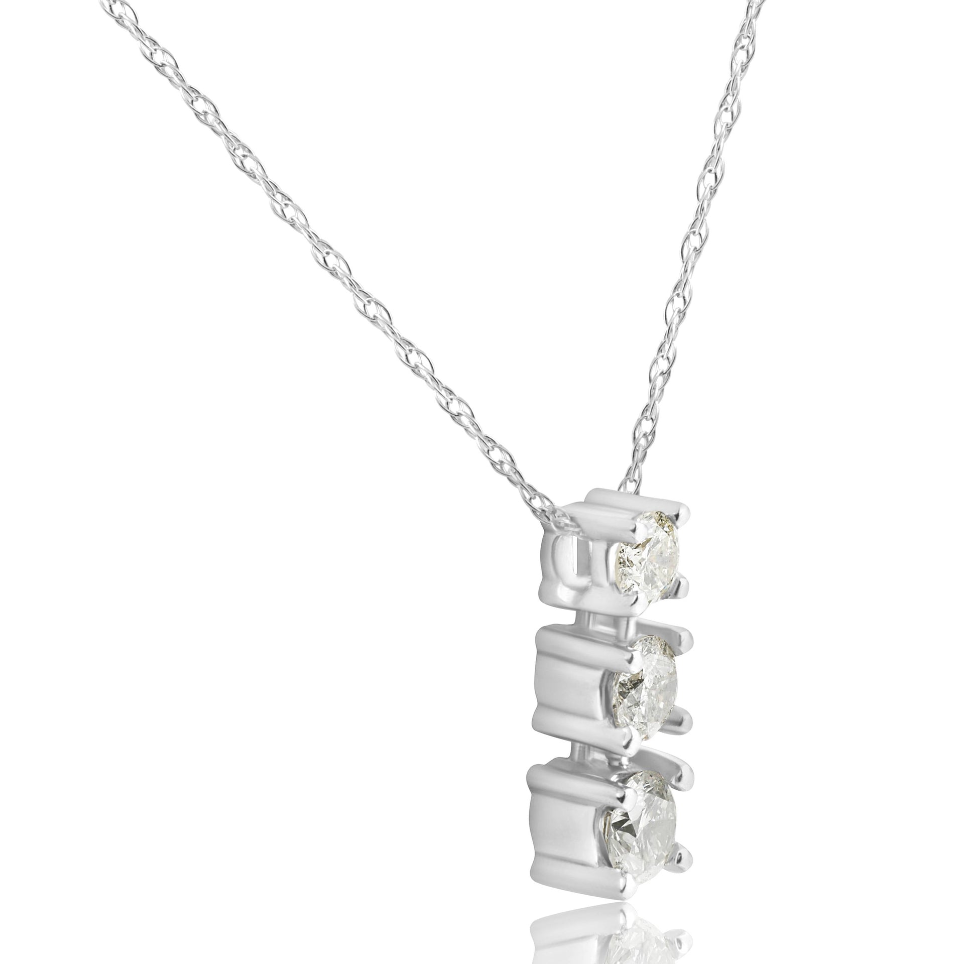 1/2 CT 3-Stone Diamond Pendant 14k White Gold