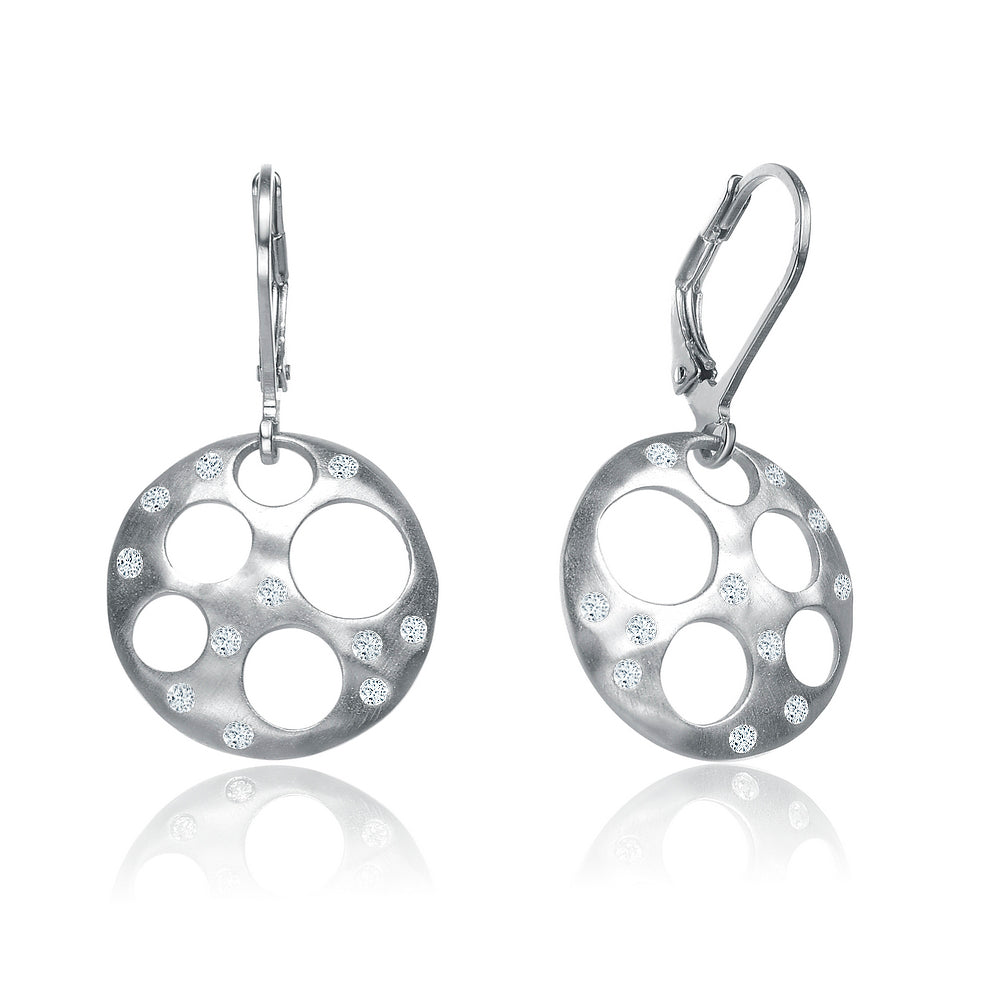 Sterling Silver Cubic Zirconia Bubble Brushed Earrings