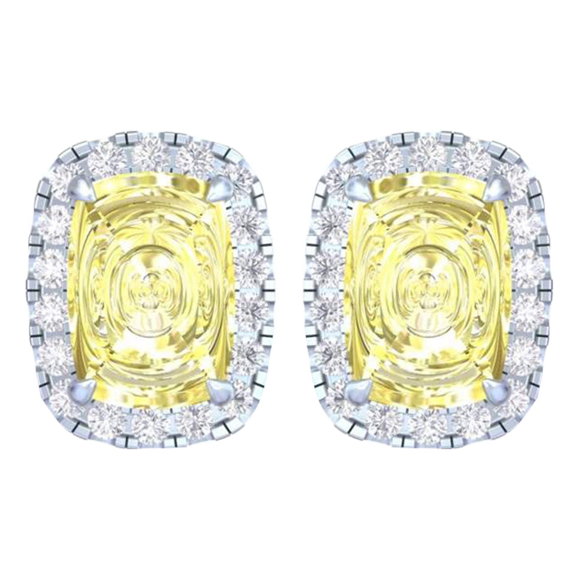 14k White Gold Vivid Yellow Cushion Cut 4.30 CT Lab-grown Diamond Halo Stud Earrings