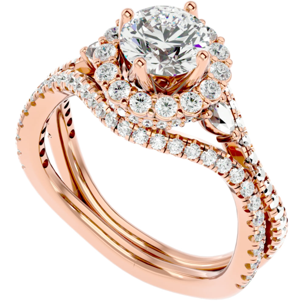 1 3/4 ct Diamond & Moissanite Halo Engagement Ring in 10k Gold