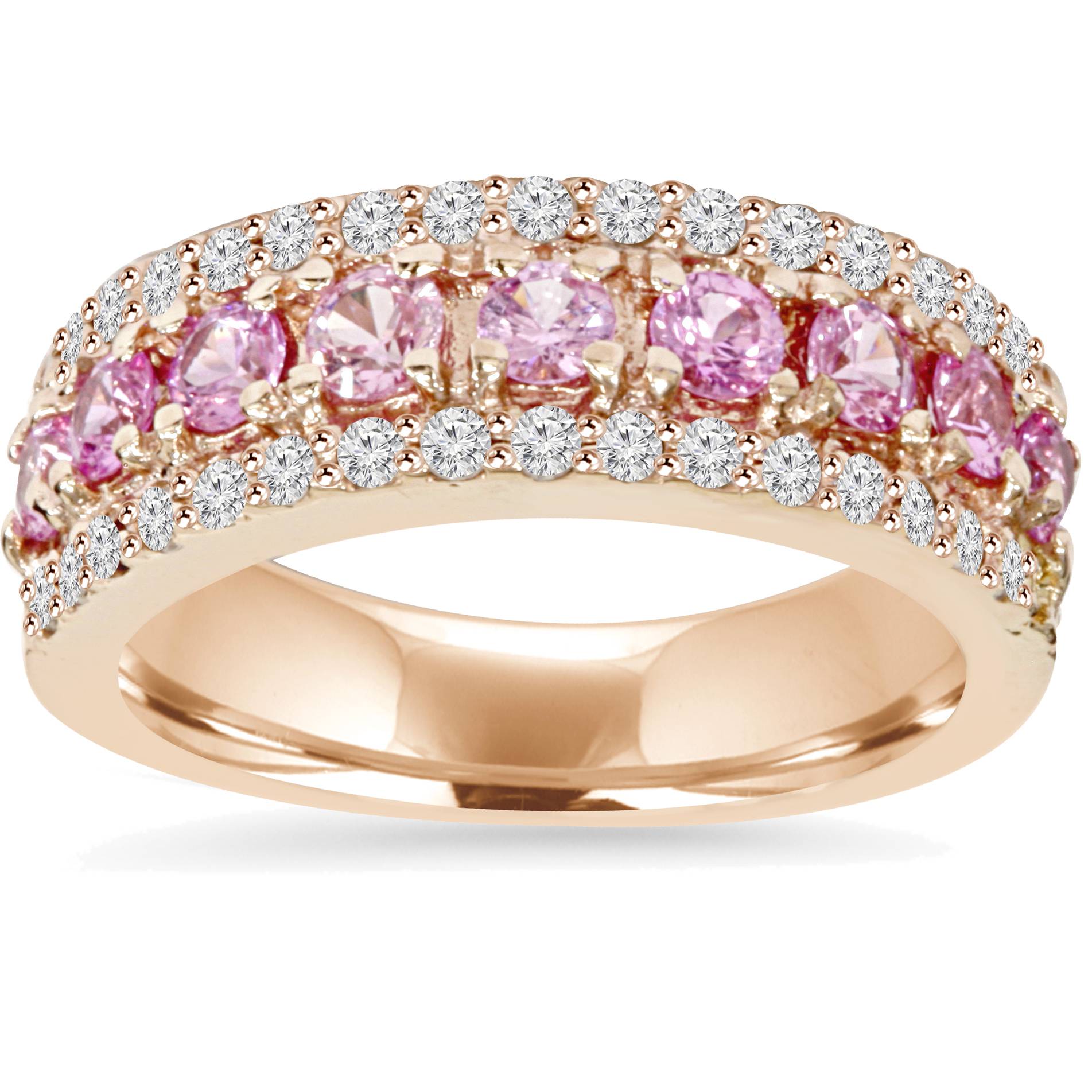 1 1/2 CT Pink Sapphire & Diamond Wedding Ring 14K Rose Gold