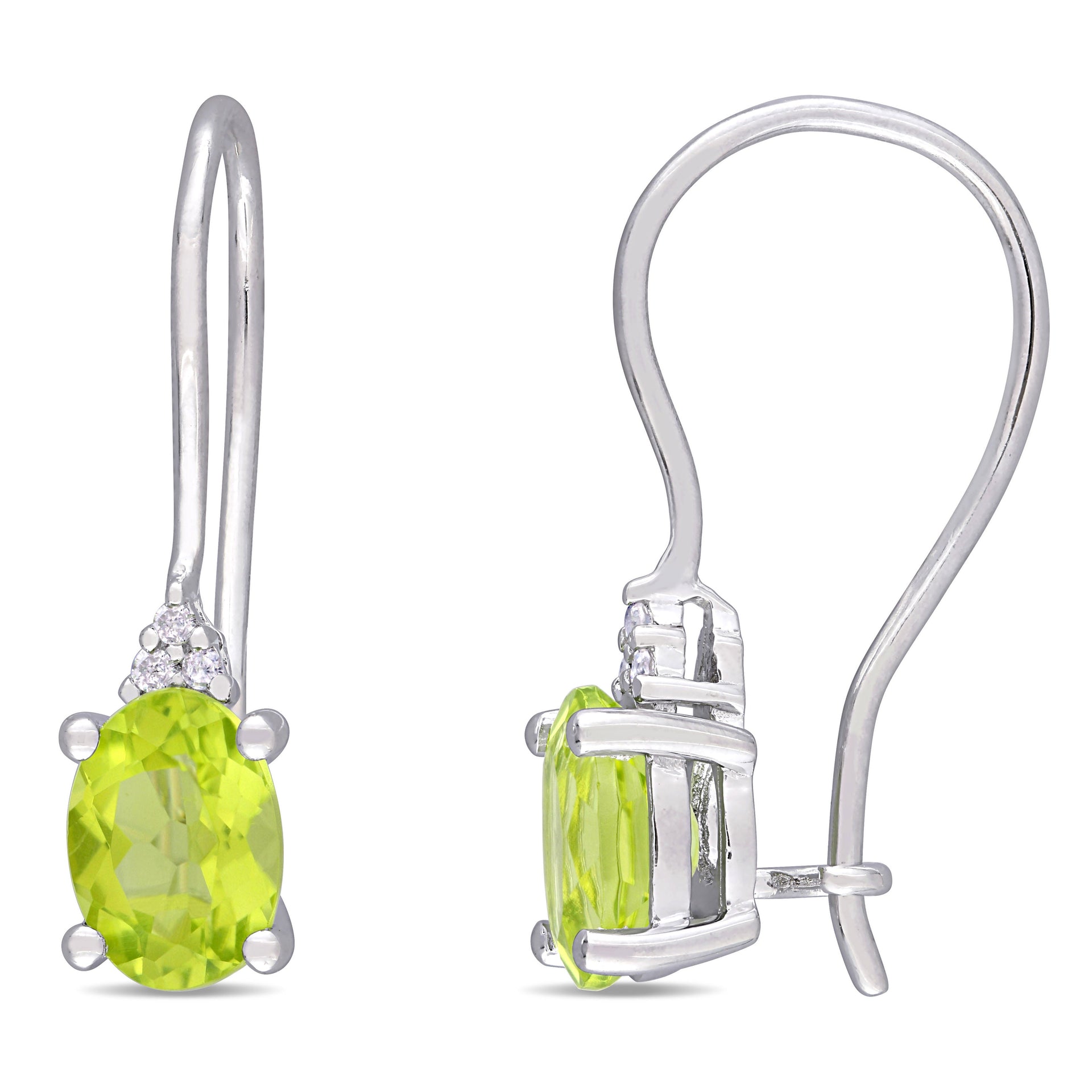 Emerald Cut Peridot and Diamond Accent Euroback Earrings in Sterling Silver