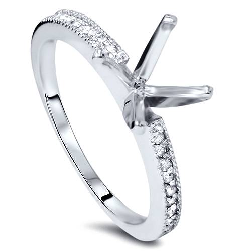 1/10 Ct Diamond Engagement Semi Mount Ring 14K White Gold