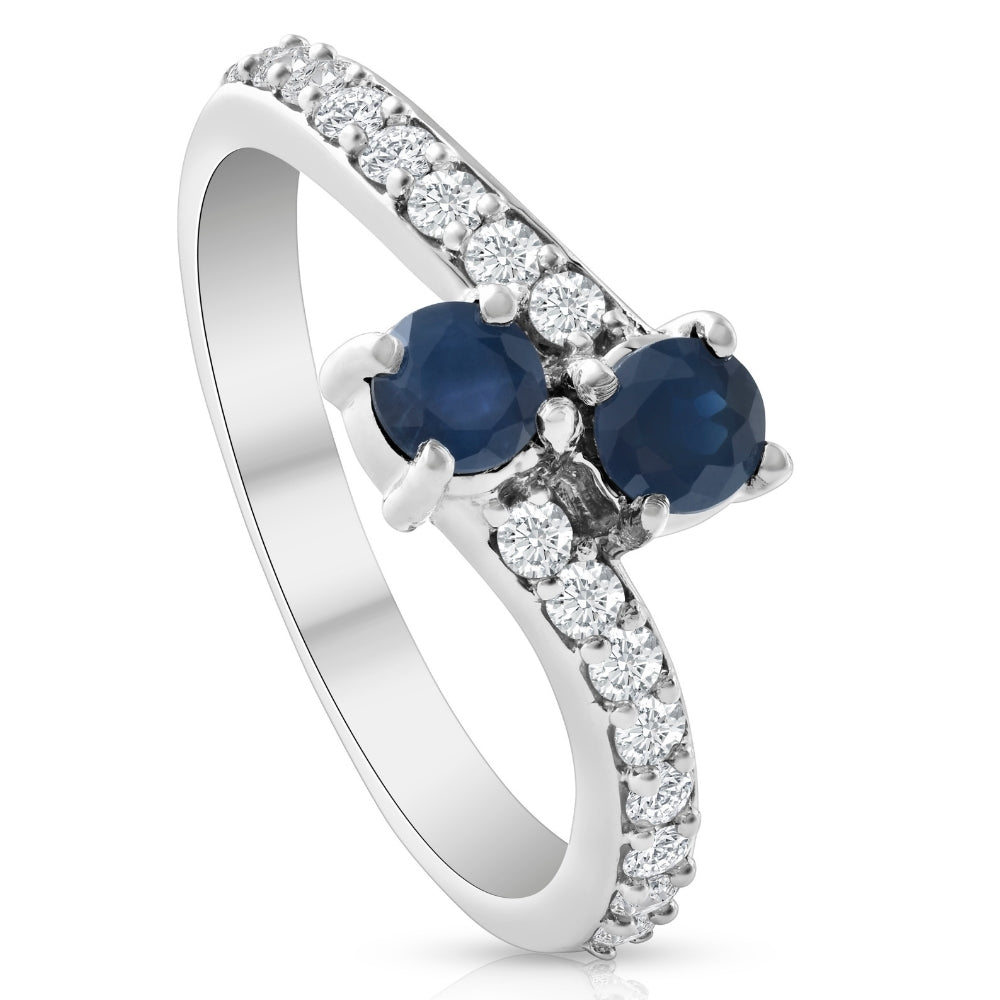 1Ct Blue Sapphire & Diamond Two Stone Forever us Ring 10k White Gold