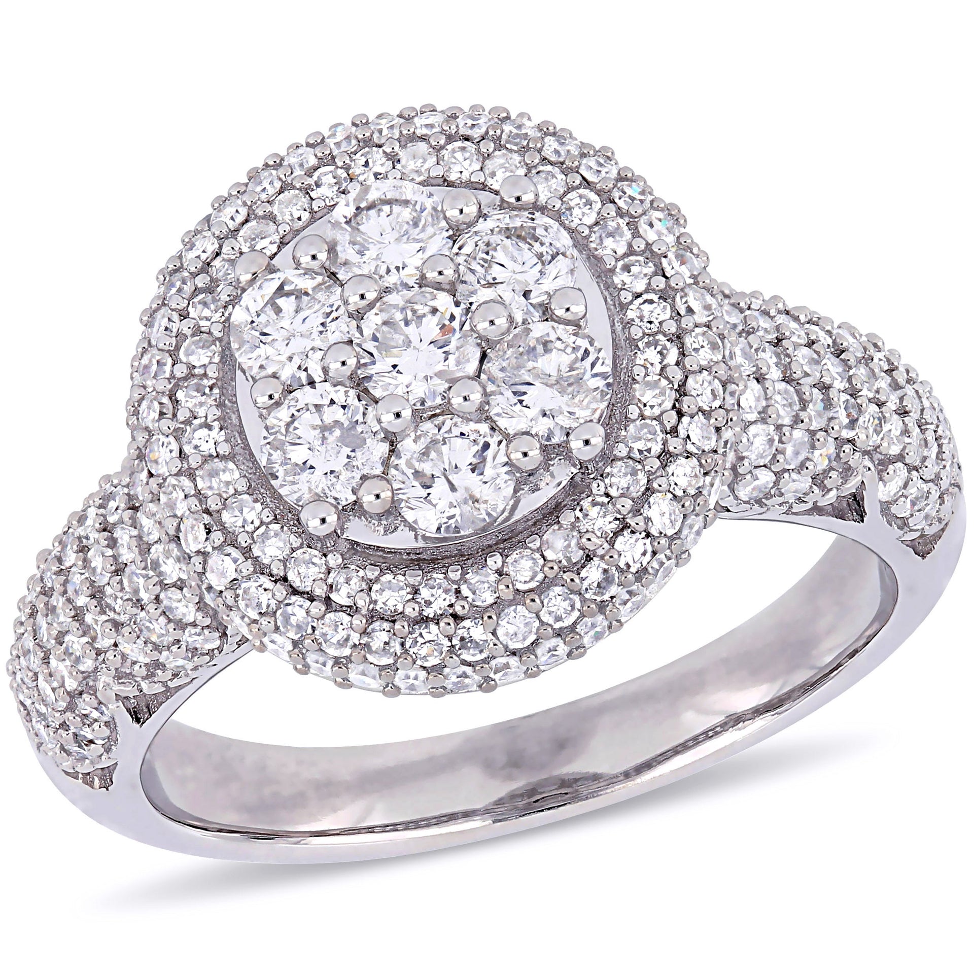 Mimi & Max 2ct TW Diamond Cluster Double Halo Engagement Ring 10k White Gold