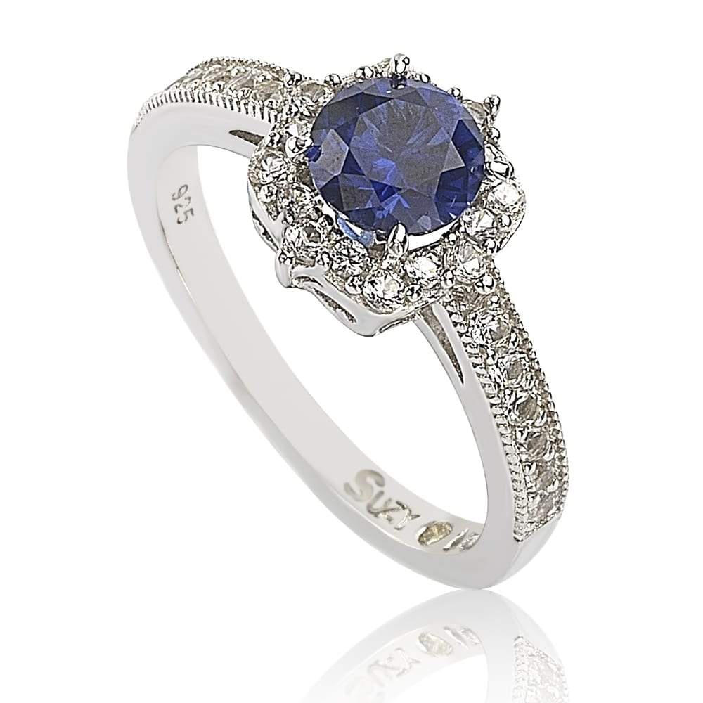 Suzy Levian Sterling Silver Sapphire & Diamond Accent Center Stone Ring