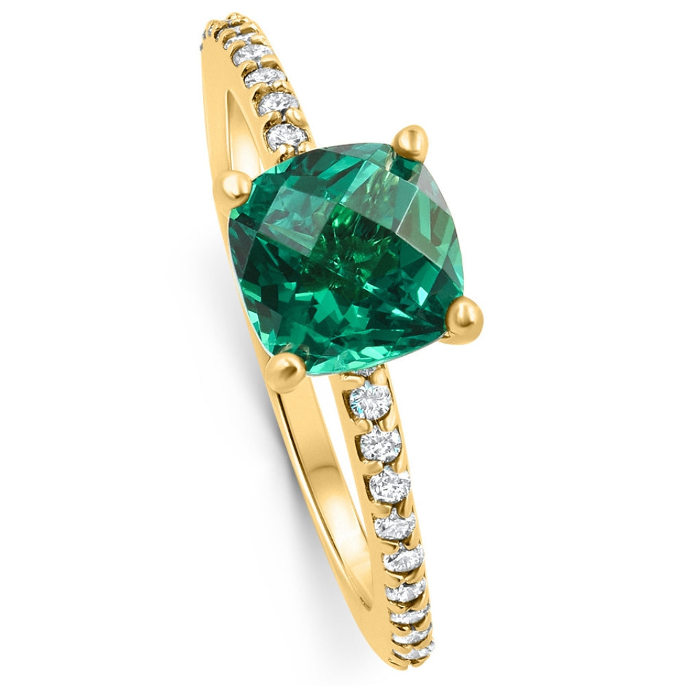 1 3/4ct Cushion Emerald & Diamond Ring Gold Lab Grown