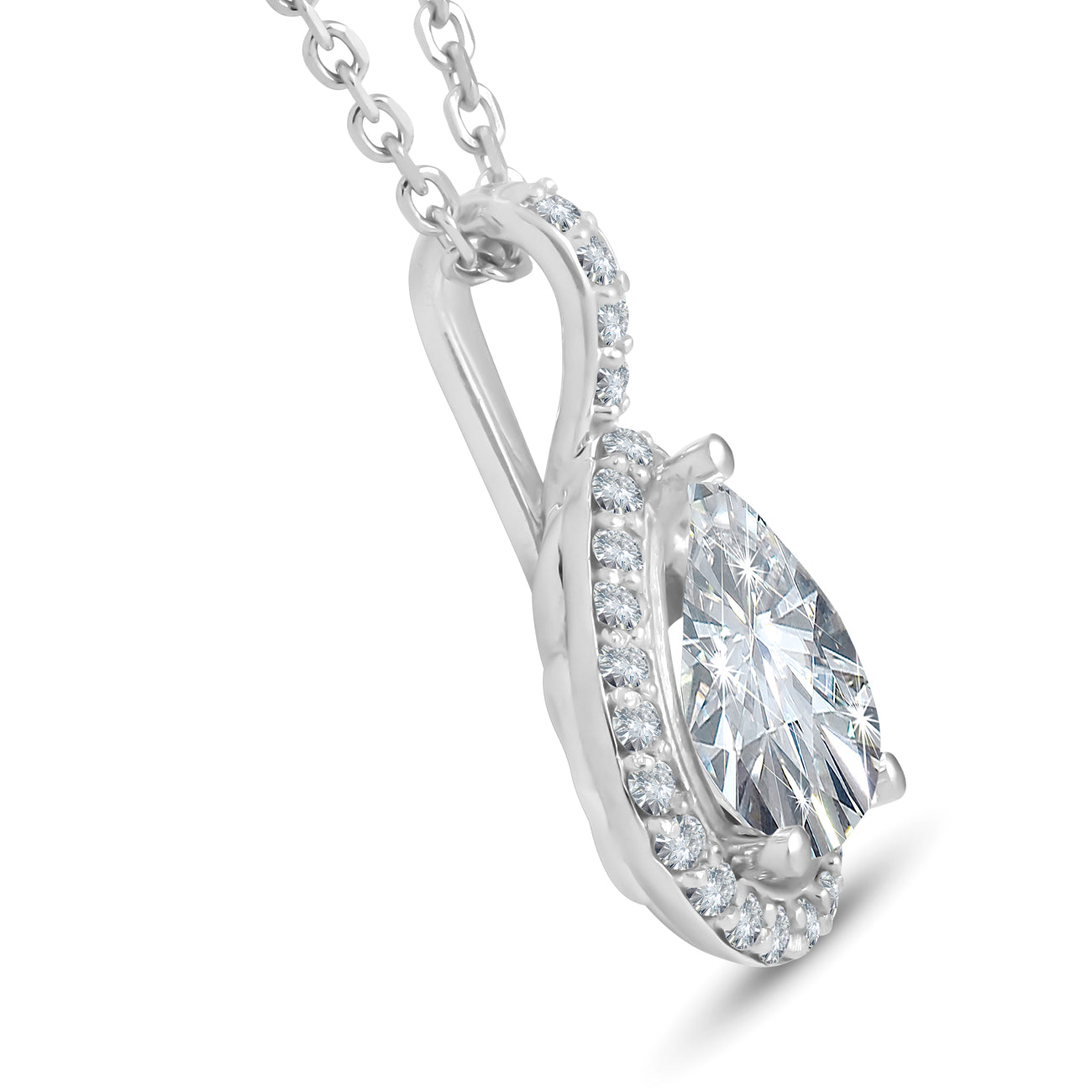 1 1/4Ct Pear Shape Halo Diamond Pendant 14k White Gold Necklace Lab Grown
