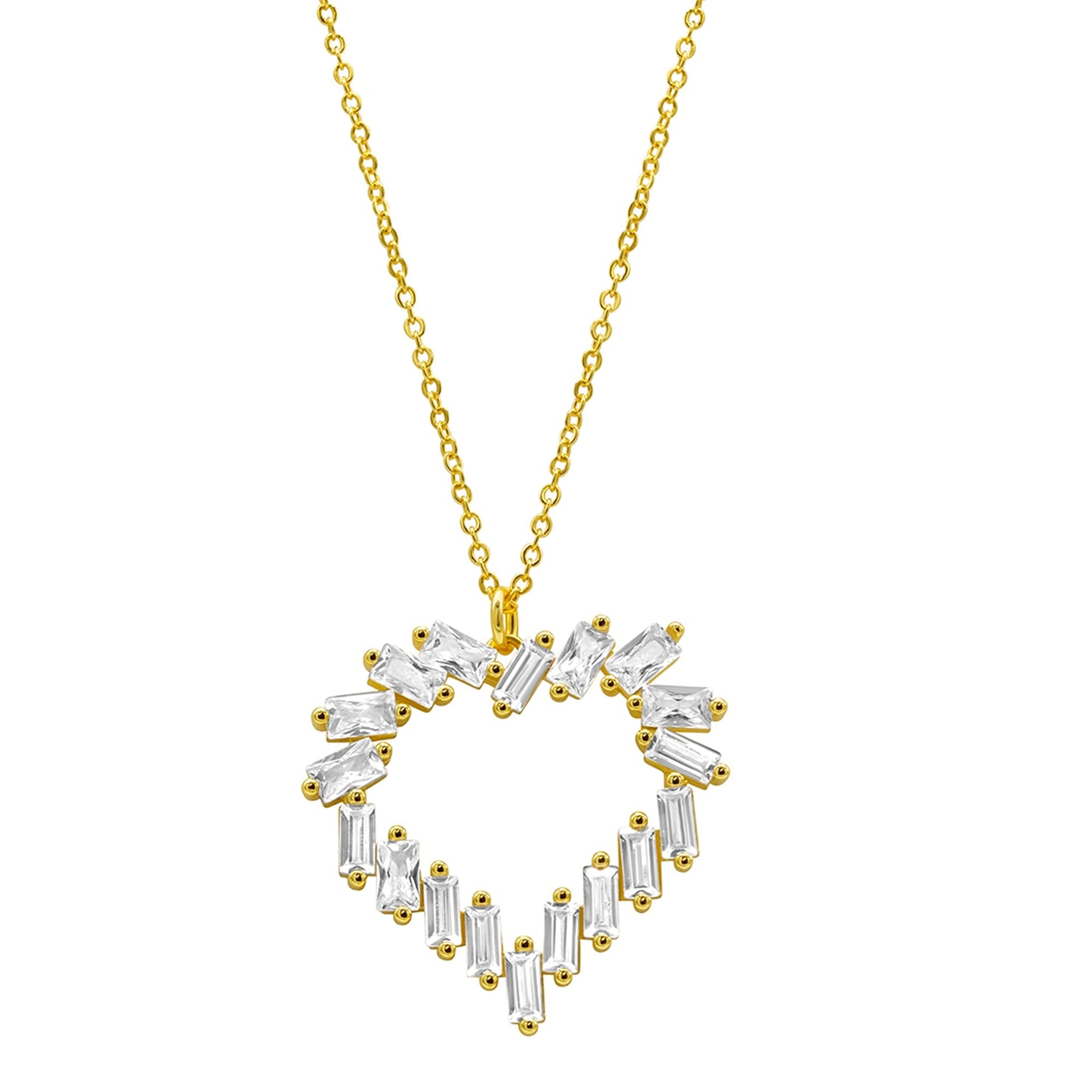 14K Gold Plated Crystal Baguette Heart Pendant Necklace