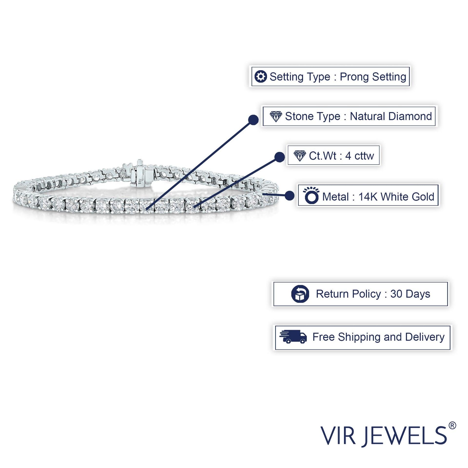 4 cttw IGI Certified SI2-I1 Diamond Bracelet 14K White Gold H-I Color Round