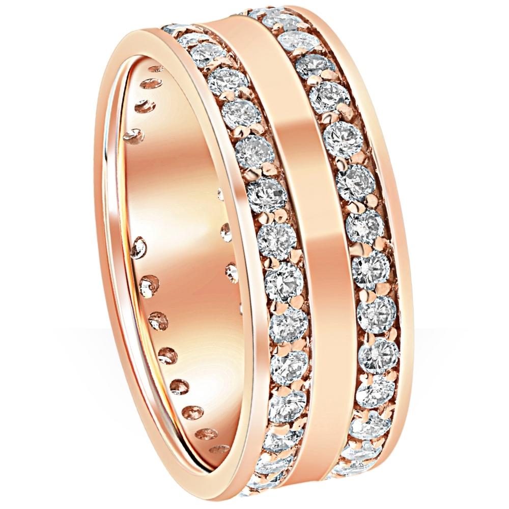 1 1/2 CT Double Row Diamond Eternity Wedding Ring 14K Rose Gold Double Row Band