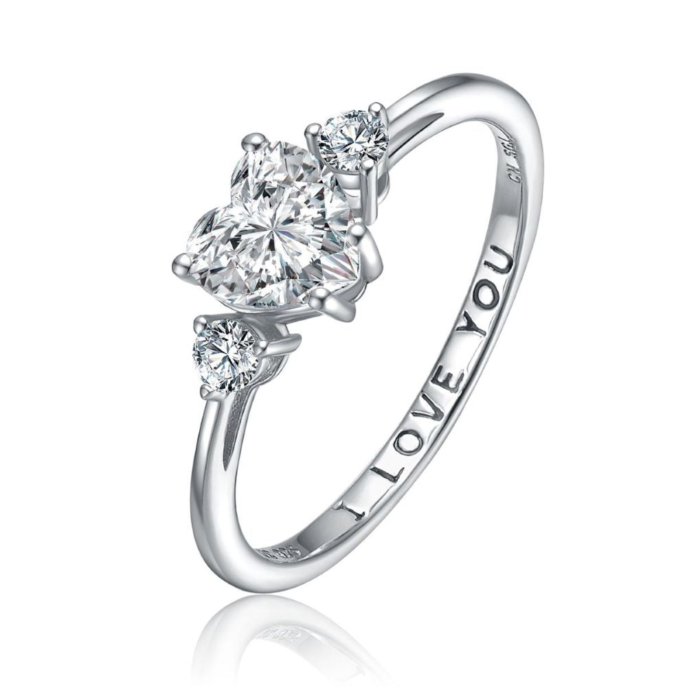 Sterling Silver with Clear Cubic Zirconia Heart 'I Love You' Promise Ring