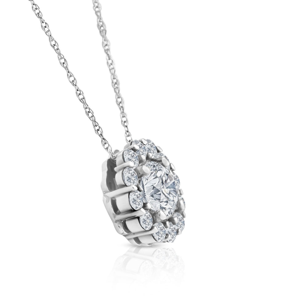 1 1/2 Ct Diamond (1ct center) Halo Pendant 14k White Gold Necklace