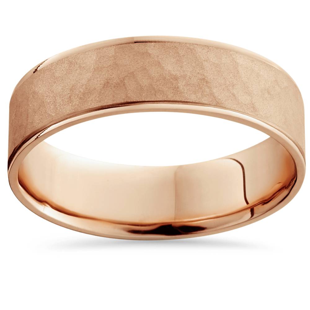 14k Rose Gold Hammered Comfort Fit Wedding Band Size Selectable