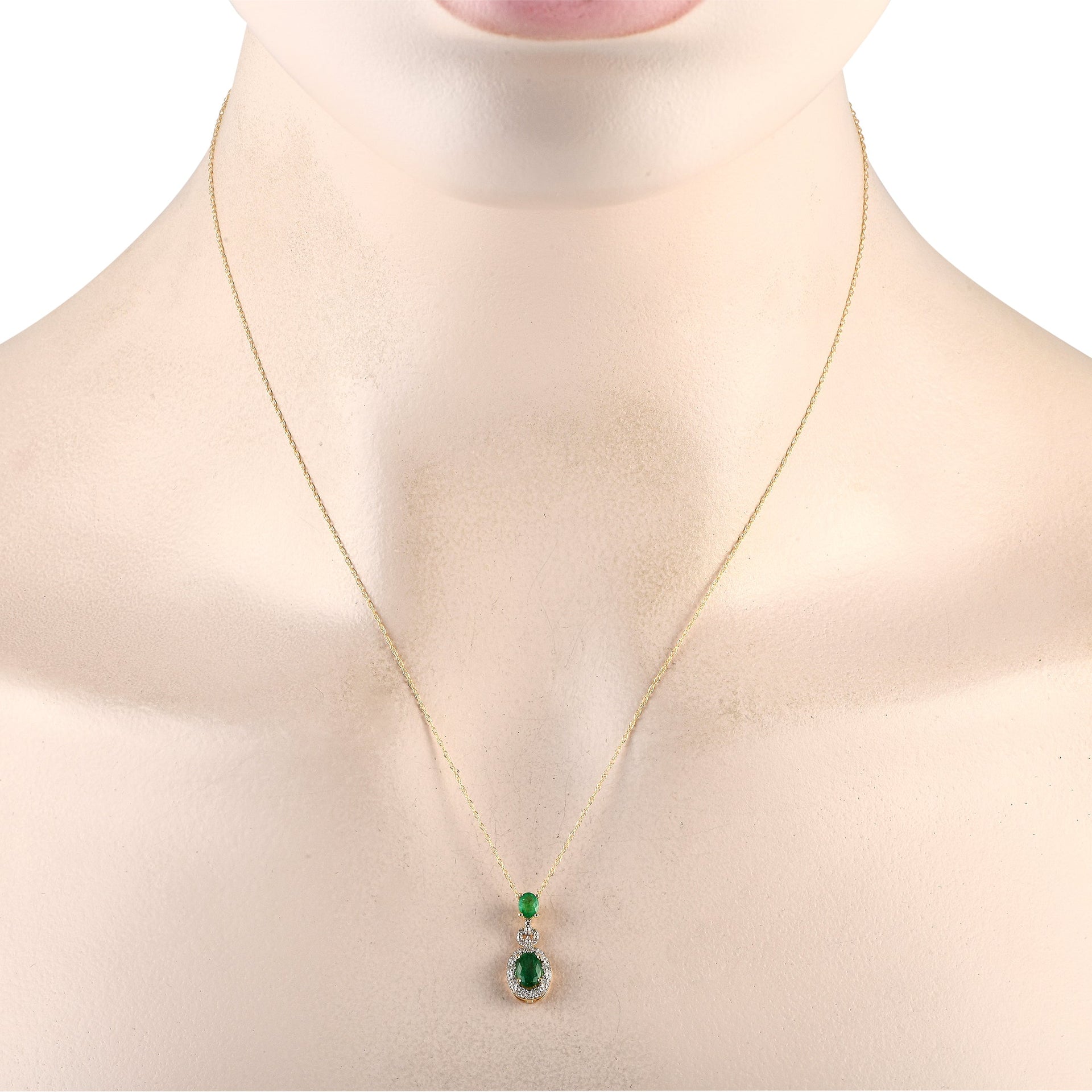 LB Exclusive 14K Yellow Gold 0.08ct Diamond and Emerald Necklace PD4-16183YEM