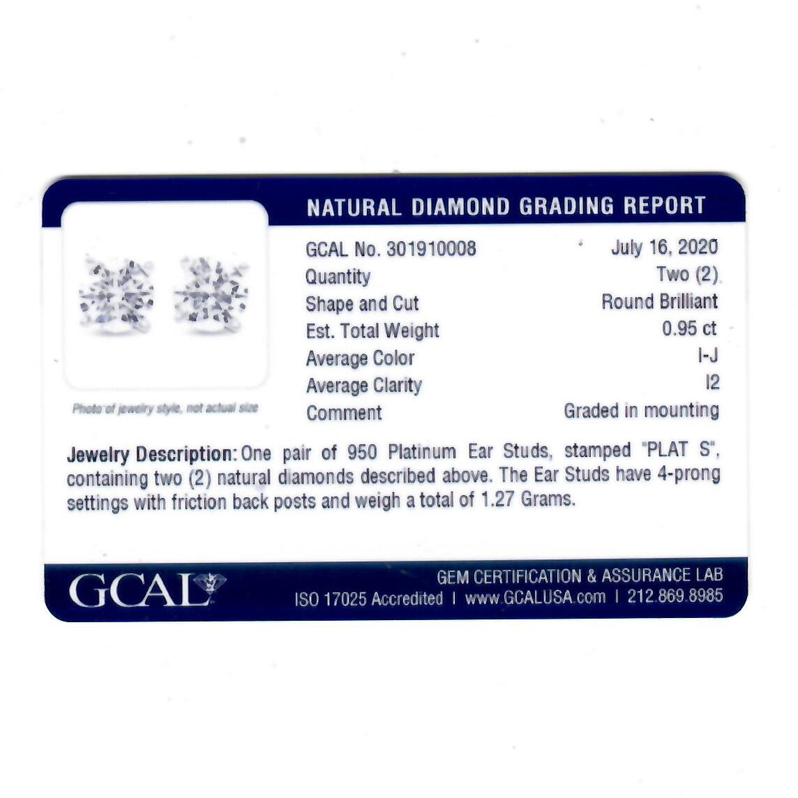 Platinum 1 Ct TDW Certified Round Brilliant Cut Diamond Studs Women's Earrings