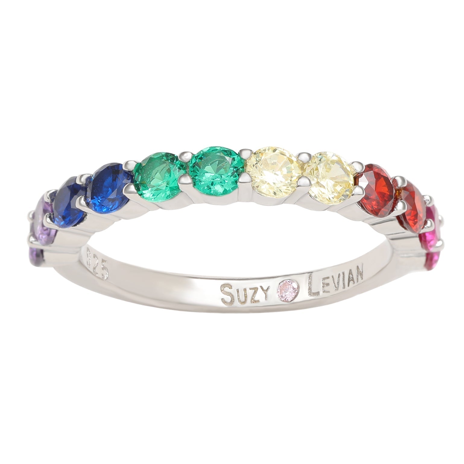 Suzy Levian Sterling Silver Rainbow Cubic Zirconia Half Band