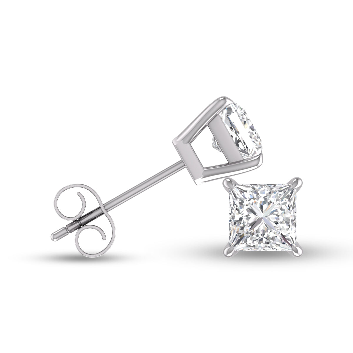 Lab Grown 1/2 Carat Princess Cut Solitaire Diamond Earrings In 14K White Gold