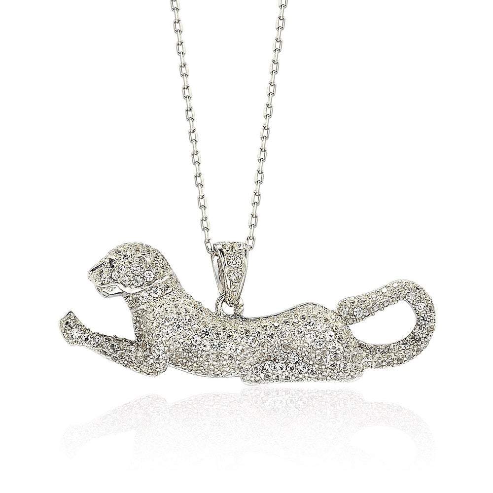 Suzy Levian Sterling Silver White Sapphire and Diamond Accent Prowling Tiger Pendant