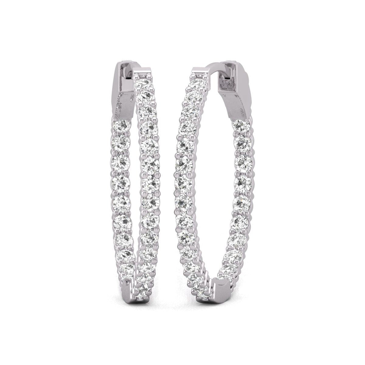 Diana M Lab 14KT WG 3CT TW Round In & Out Hoop Earring