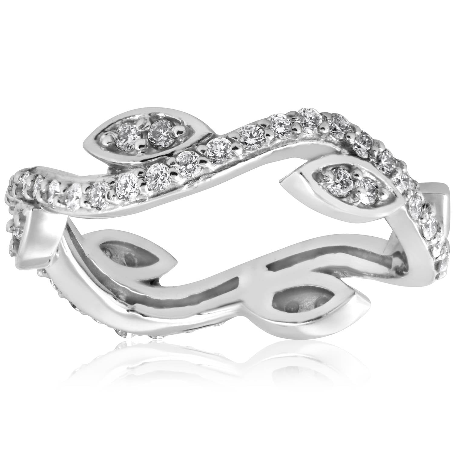 1/2 CT Diamond Vintage Vine Floral Eternity Stackable Wedding Ring 14K White Gold