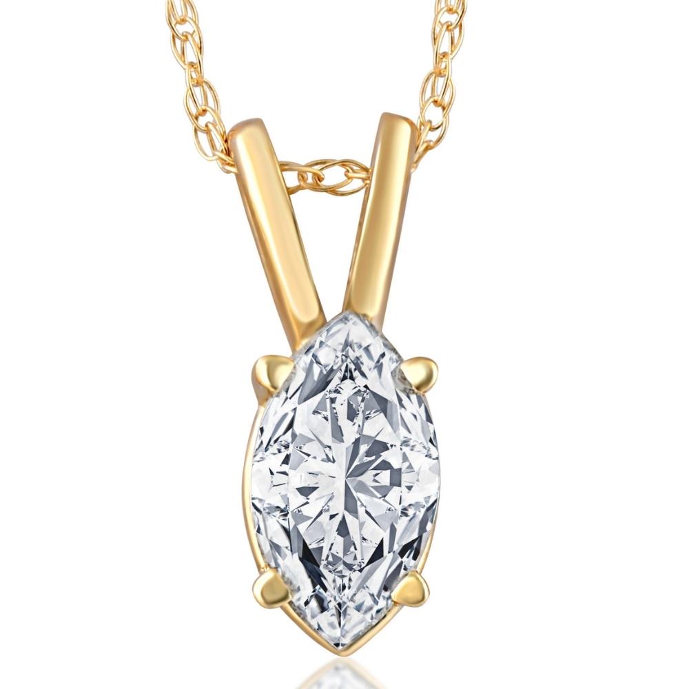 3/8 ct Marquise Natural Diamond Solitaire Pendant White or Yellow Gold Necklace