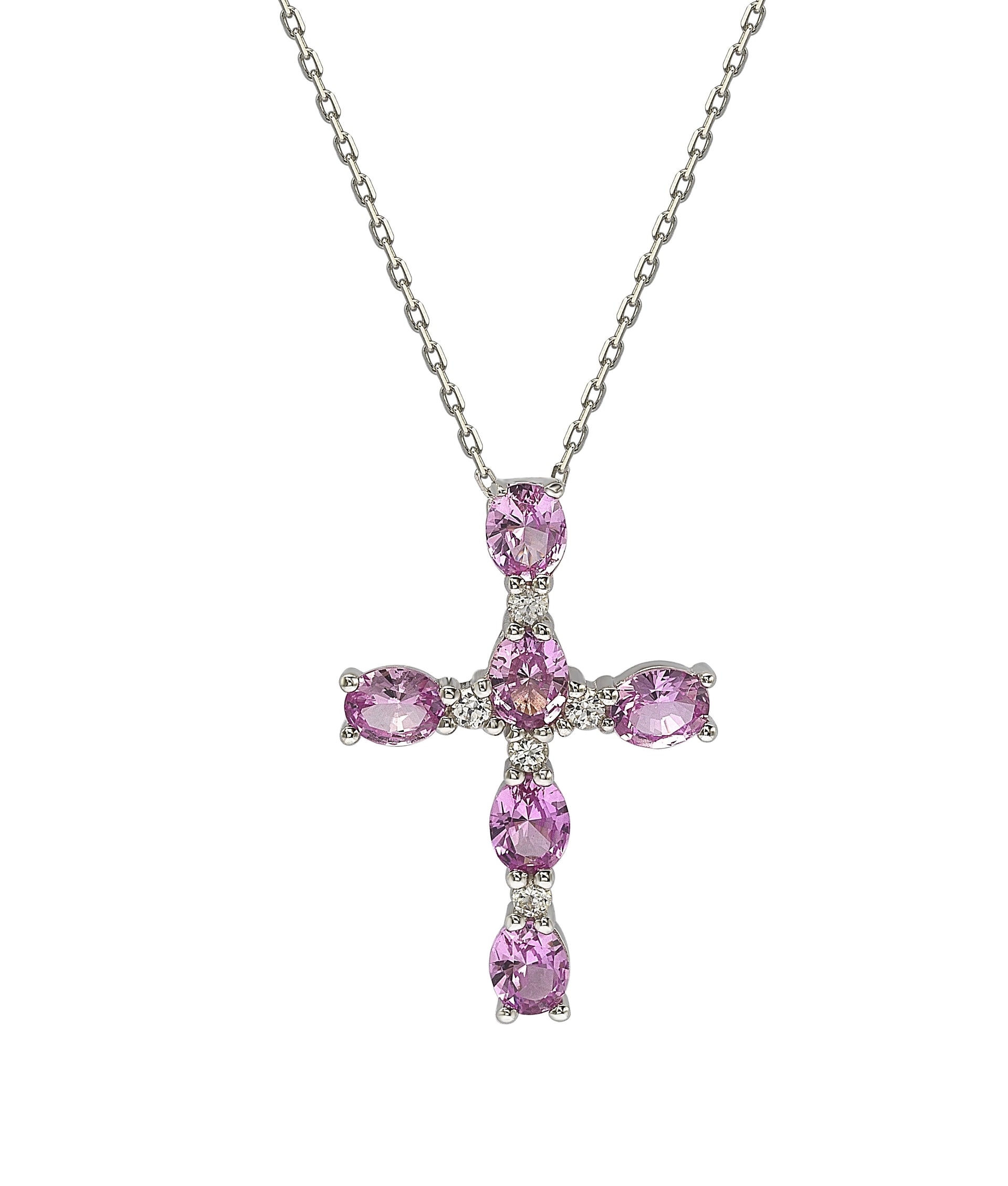 Suzy Levian Sterling Silver Pink Sapphire and Diamond Accent Cross Pendant