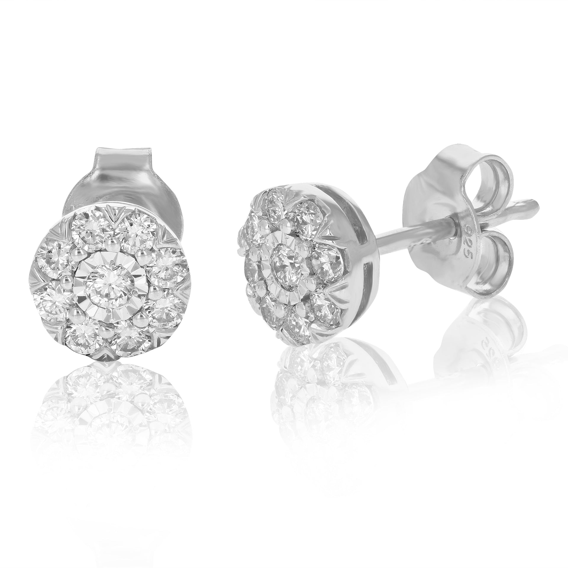 Round Cut 1/2 cttw Lab Grown Diamond Stud Earrings .925 Sterling Silver Prong Set