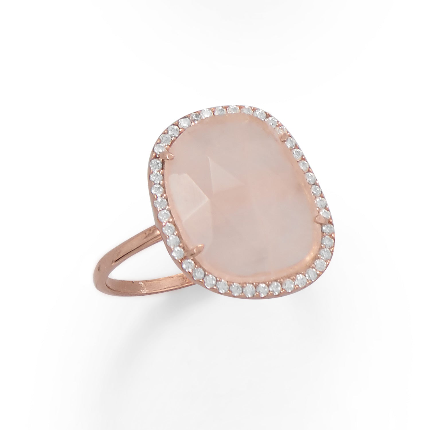 18k Rose Gold Plated Rose Quartz Oval Cz Ring