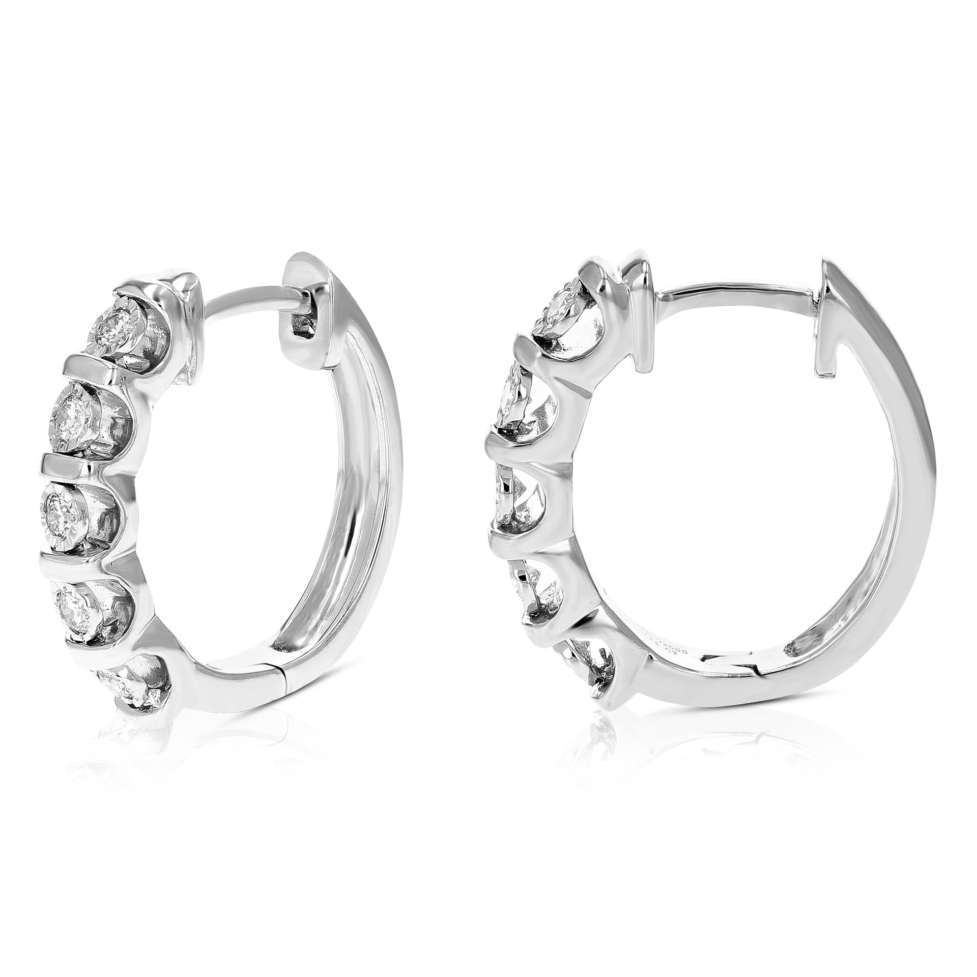 1/4 cttw Round Lab Grown Diamond Hoop Earrings .925 Sterling Silver Channel Set 2/3 Inch