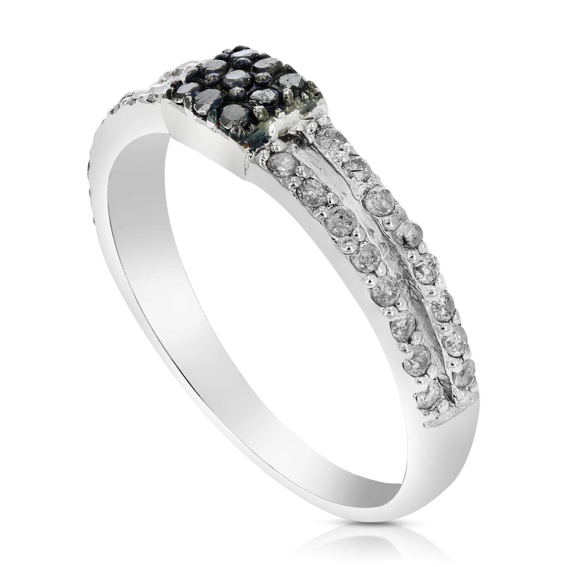 2/5 cttw Black and White Diamond Ring .925 Sterling Silver with Rhodium