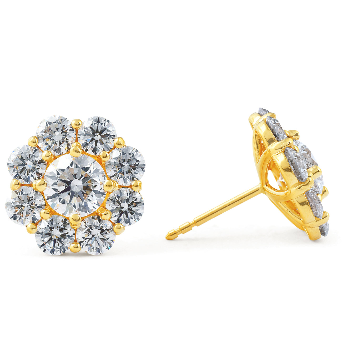 3Ct Diamond Halo Studs 14k Yellow Gold EX3 Lab Grown
