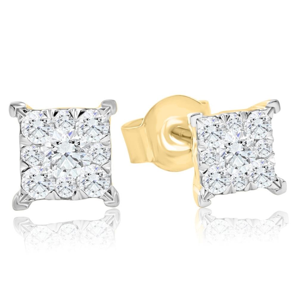 1/2Ct Diamond Princess Cut Square Round Cut Lab Grown Diamond Earrings Gold
