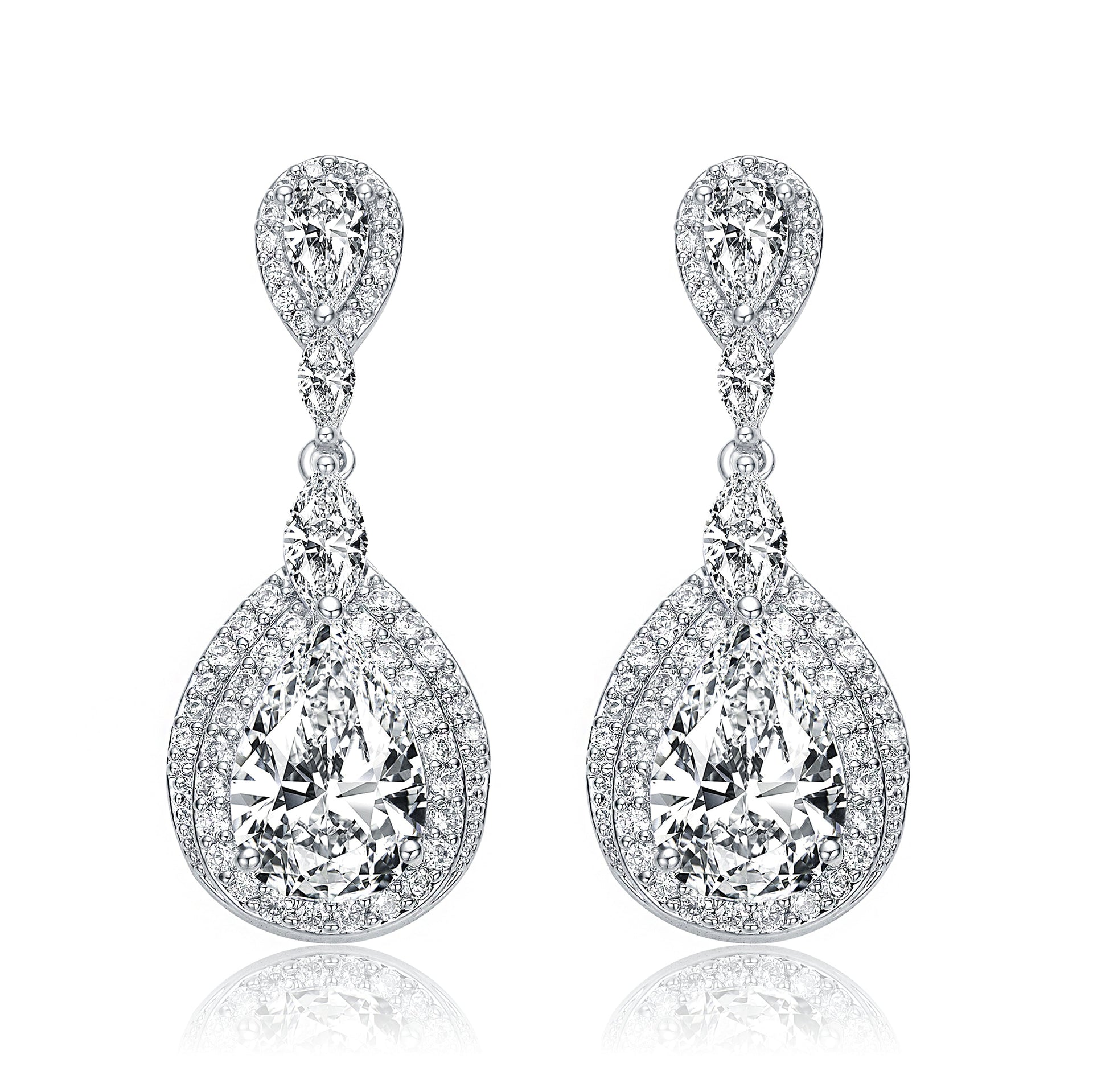 Sterling Silver Multi Shaped Cubic Zirconia Dangle Earrings