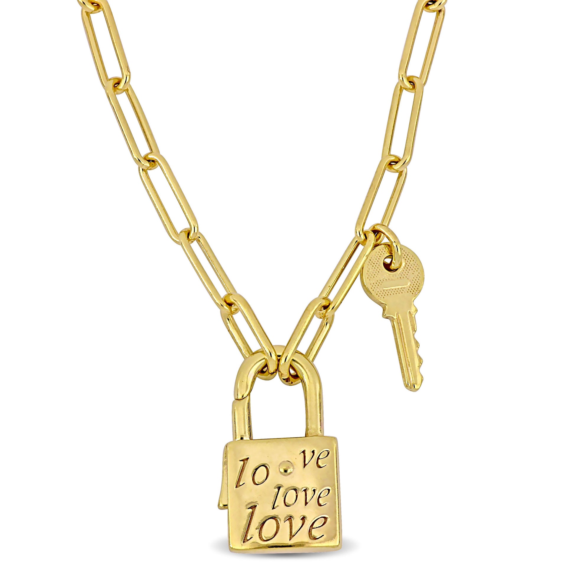 Mimi & Max Lock and Key Charm Clasp Paper Clip Link Necklace in Yellow Silver - 20 in.