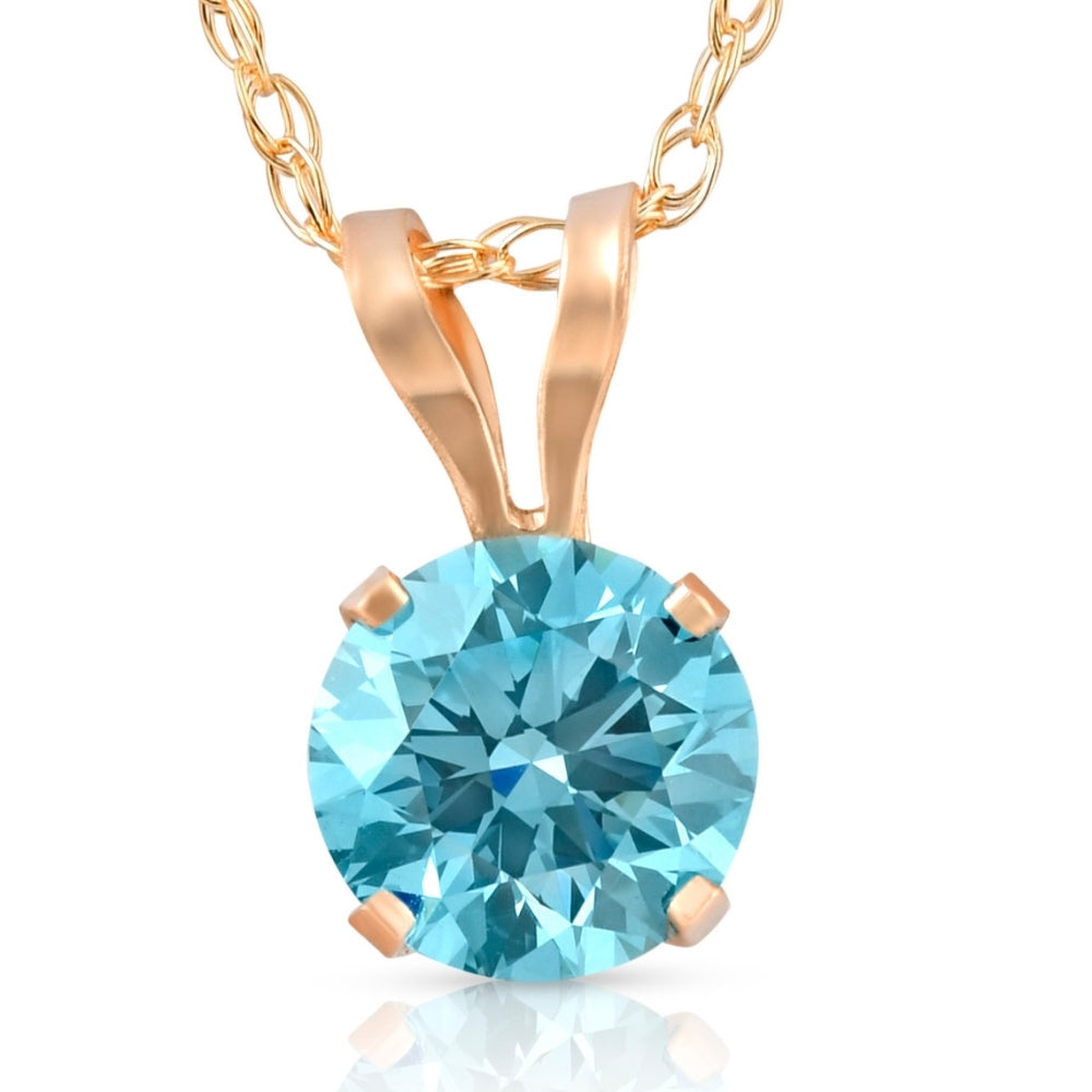 1/2 CT Lab Grown Blue Diamond Solitaire Pendant Necklace 14k White or Yellow Gold